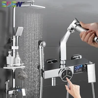 chrome digital shower system faucets of 12 inch rainfall shower head quality brass bathroom mixer tap thermostatic shower set