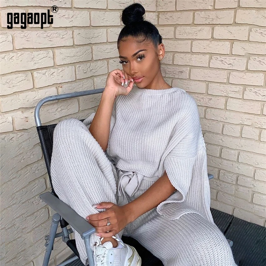 Gagaopt трикотажная Женский комплект 2 шт. с расклешенными длинными рукавами
