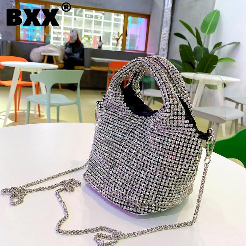 

[BXX] Женская новая простая цепочка, корзина со стразами, сумка-мессенджер, подходящая ко всему для женщин, Элегантная Модная 2021 с верхней ручк...