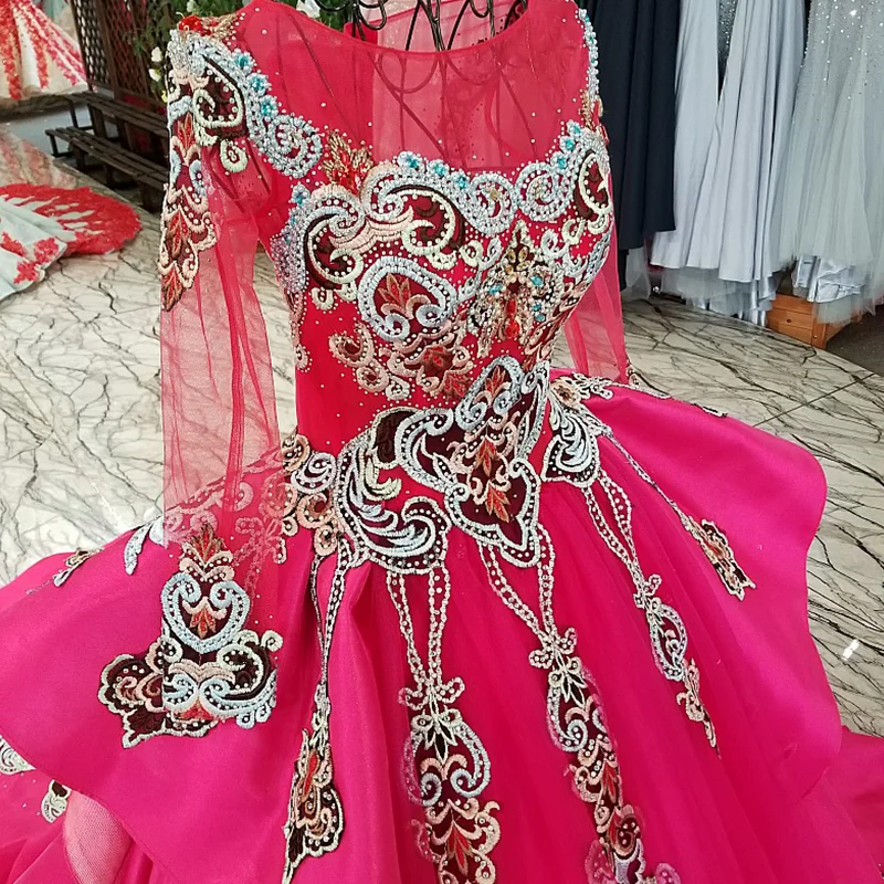 LS32779 королевский пурпурный вечернее платье o шея длинный tullesleeves зашнуруйте назад