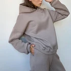 Женский теплый толстый костюм с капюшоном, однотонный комплект из двух предметов, Женский Осенний Модный повседневный свободный спортивный костюм, новинка 2021