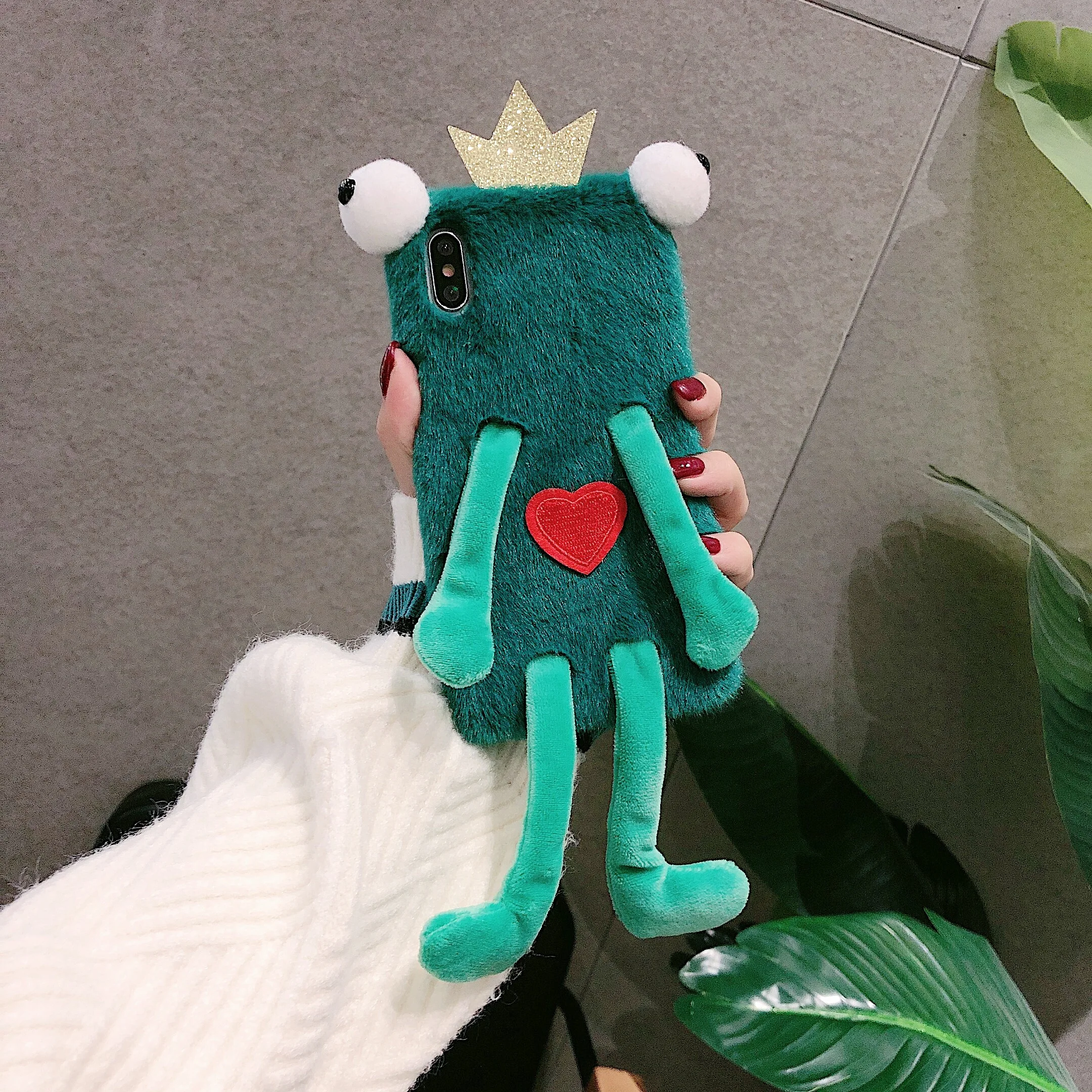 Цветной меховой плюшевый милый 3D чехол для телефона с зеленой лягушкой Xiaomi Redmi Note