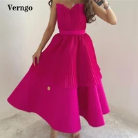 verngo a line fuschisa evening party dresses pleated satin midi prom dress middle east women formal occasion event gown