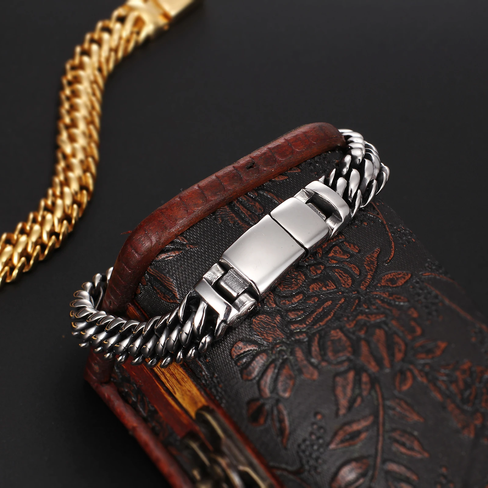 Браслет цепочка KALEN мужской золотистый из нержавеющей стали 21 5 см ширина 12