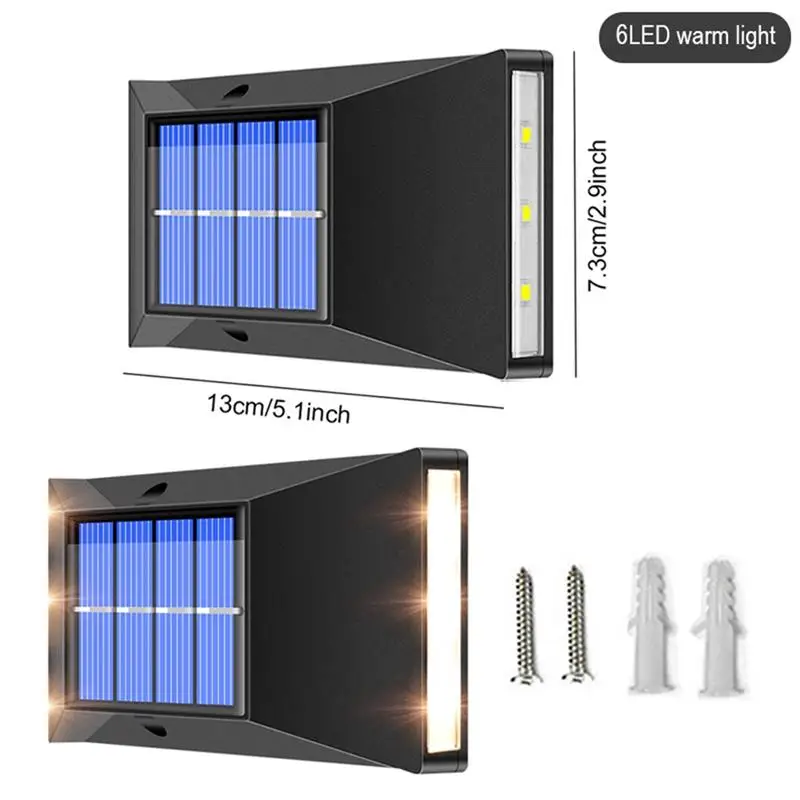 

2pcs Solar Wall Light Set Garden Decorative Solar Lamps 6 LED Outdoor Landscape Lights for Garden Pathway Patio Yard
