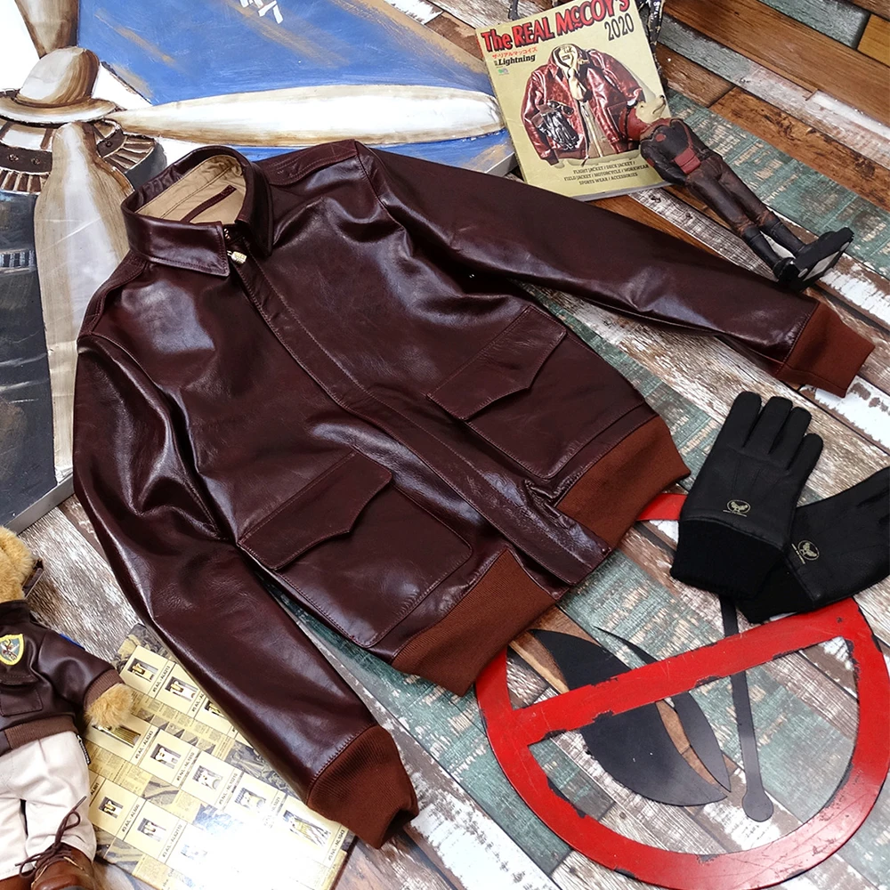 

A2 flying leather jacket purplish red genuine leather cow leather jacket