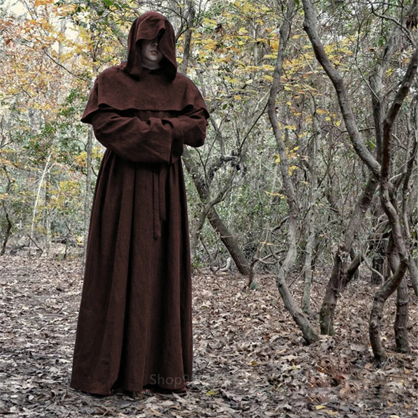 

Halloween Adult Coat Medieval Costumes Wizard Demon Slayer Cosplay Clothes Friar Hooded Robe Priest Show Party Prom Costume