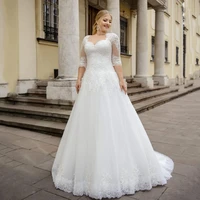 a line plus size wedding dress with half sleeve custom made lace appliques lace up back bride dress for big size women