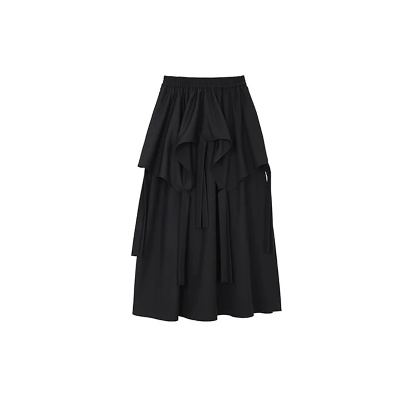 

XITAO Drawstring Skirt Fashion New Women Black Goddess Fan Irregular 2021 Spring Elegant Casual Style Loose Skirt ZY6030