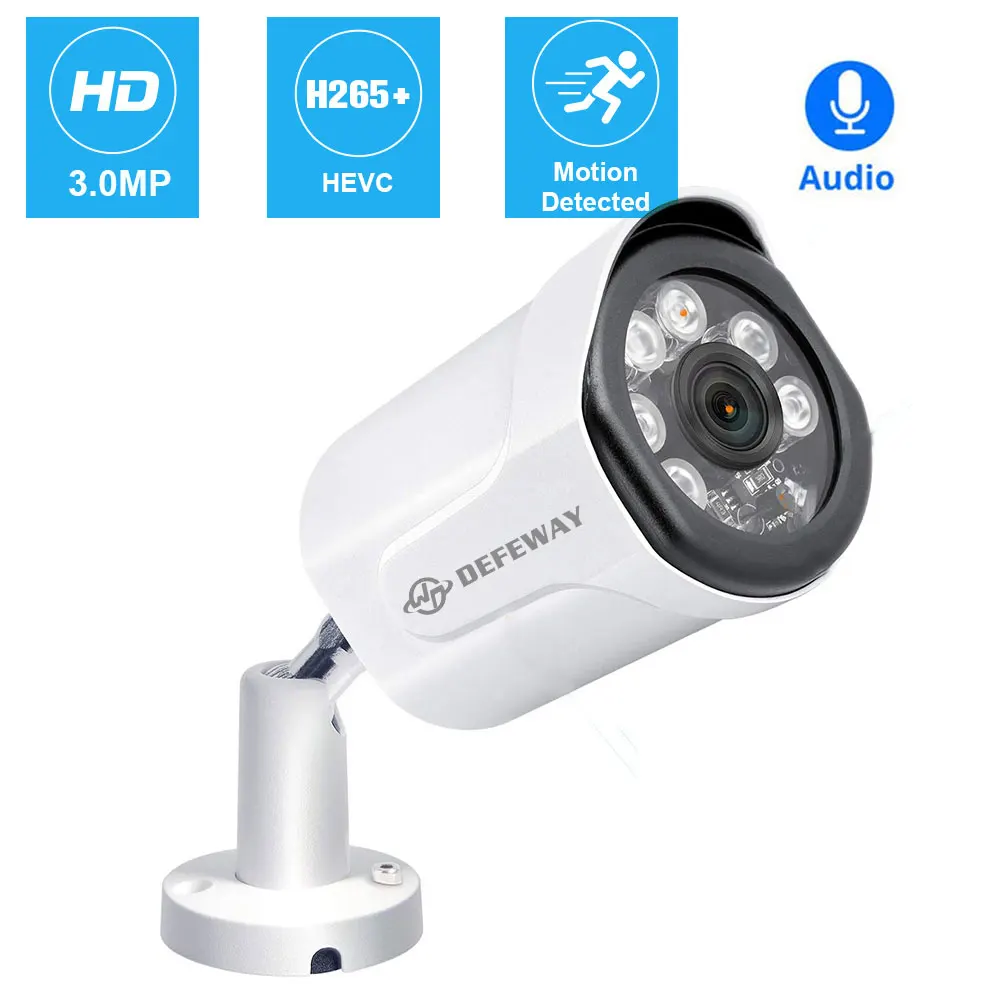 H.265 + 3.0MP POE IP Камера IP66 Водонепроницаемый Ночное видение аудио запись камера