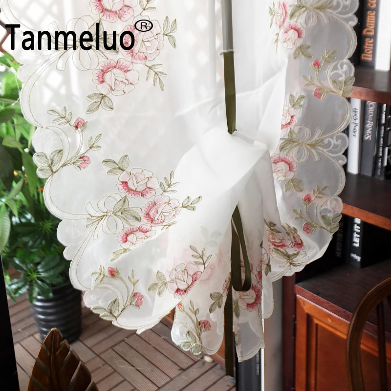 Короткая занавеска на окна кухни цветочные прозрачные тканевые шторы в римском