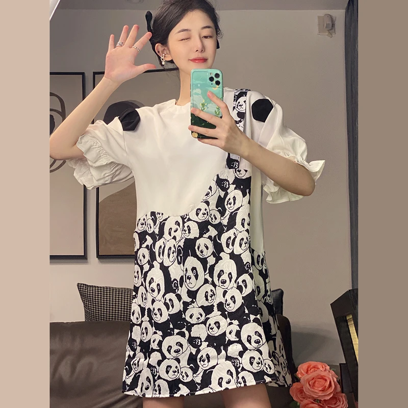 

Summer Dress Women Patchwork Fake Two Piece Short Sleeve Casual Maxi Party New Dresses M373