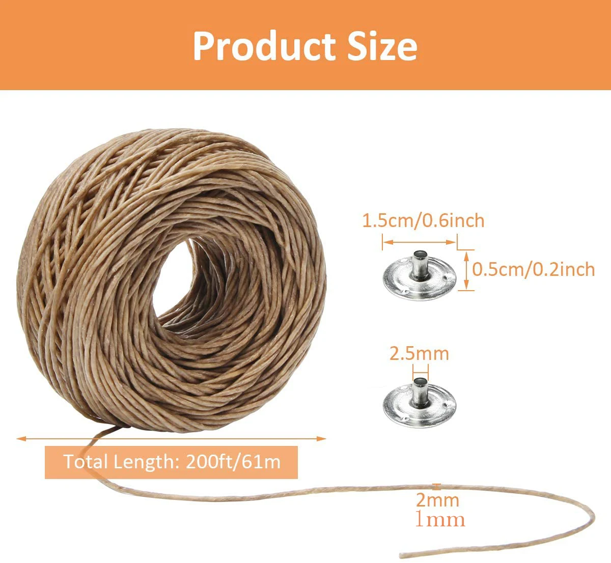 Фитиль MILIVIXAY 200 футов (61 м) из органической конопляной свечи с металлическими