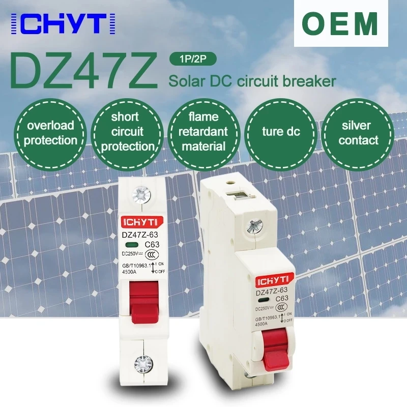 

1P DC 12V-250V Solar Mini Circuit Breaker 6A 10A 16A 20A 25A 32A 40A 50A 63A MCB for PV System