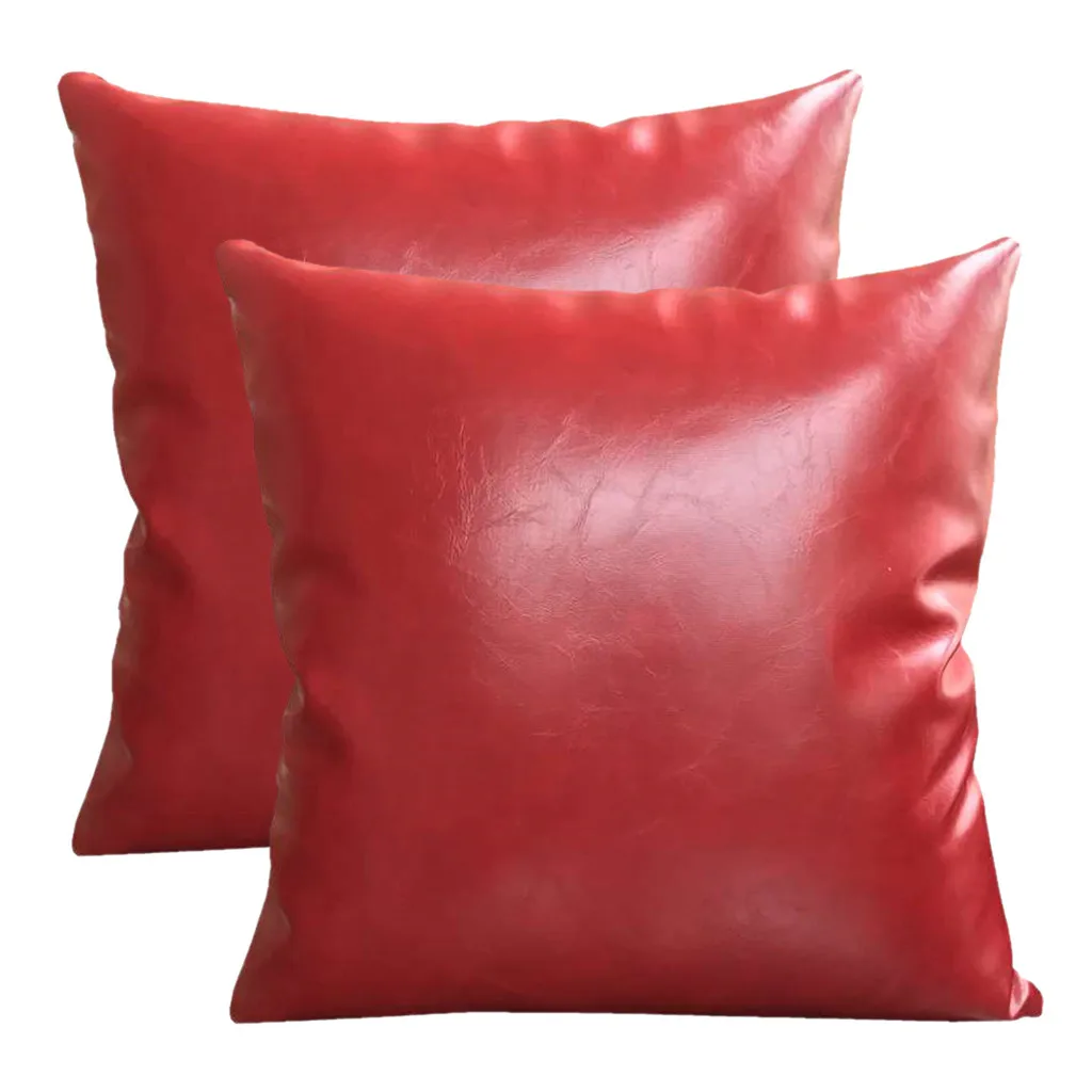 2pc Faux Leather Cushion Covers Home Decor Throw Pillowcase Sofa Luxury Solid Pillow Cover Cojines Decorativos Para Sofá | Дом и сад
