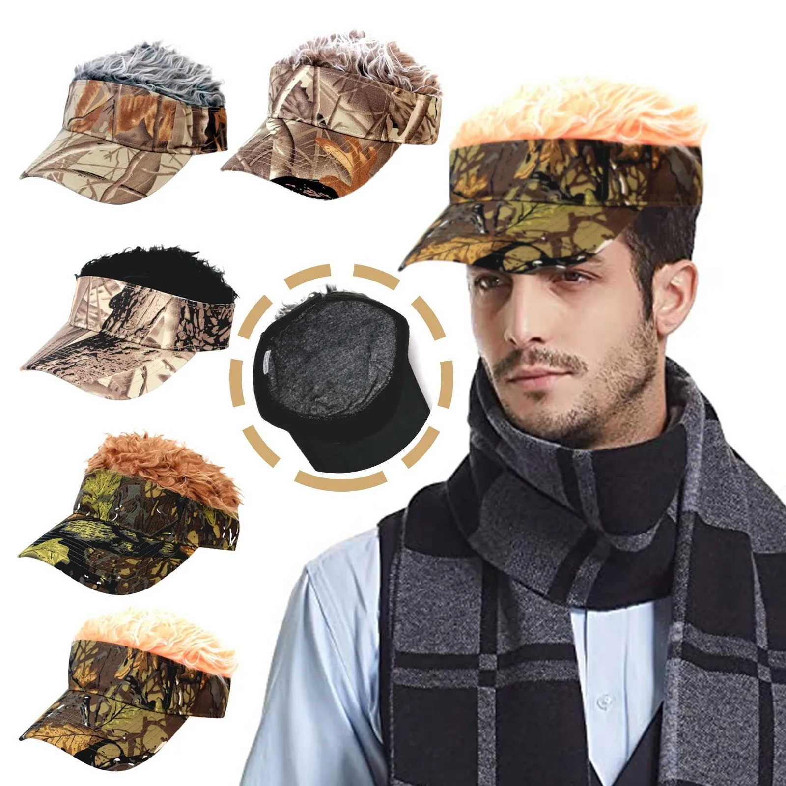 Бейсболки с принтом листьев и растений имитацией камуфлы парик для волос летняя