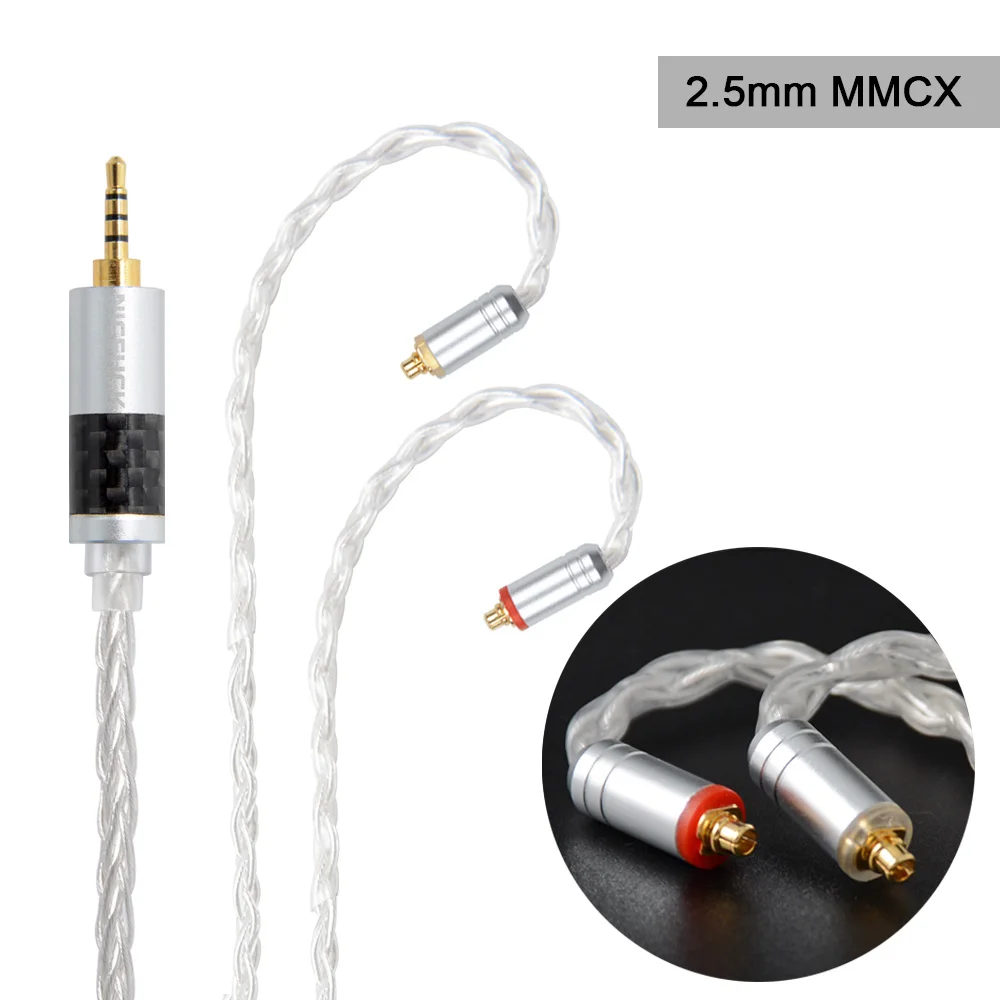 2.5mm plug with MMCX NICEHCK 8 ядер из чистого серебра кабель 3,5/2,5/4,4 мм MMCX/2Pin наушники Обновление кабель для TFZ TRNV90 KZZSX CCAC12 NICEHCK NX7 Pro/F3 - Цвет: 2.5mm plug with MMCX