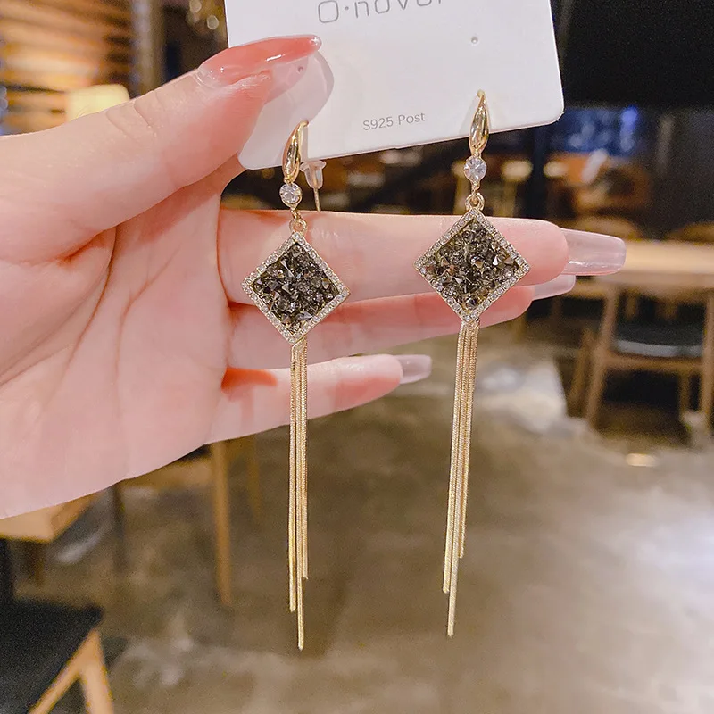 

Vintage Gold Color Bar Long Thread Tassel Drop Earrings for Women Glossy Arc Geometric Korean Fashion Jewelry Hanging Pendientes