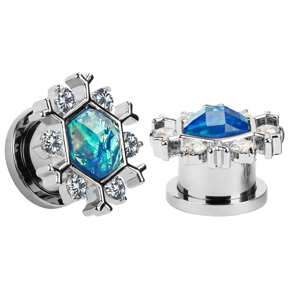 

TOBOSEN Big Sale Snow Crystal Flared Tunnels Ear Piercing Plugs Expanders Body jewelry Stainless steel Ear gauges Pair selling