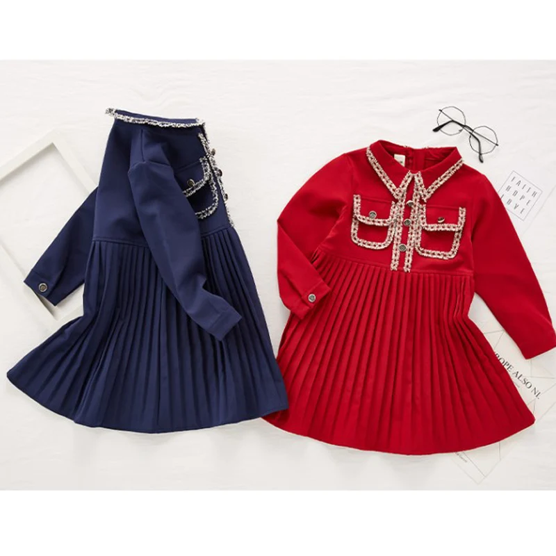 

Little Fragrance Dress 2021Spring and Autumn Dress Girls New Doll Collar Long Sleeve Waist Waist Children Princess Dress Fashion