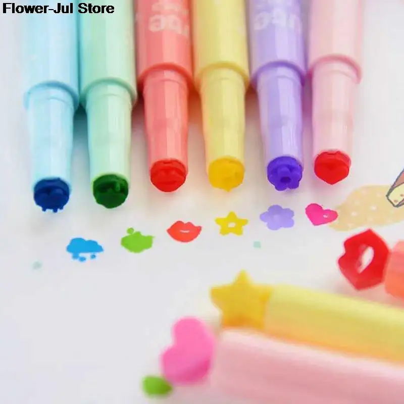 

1/6Pcs/Lot Cute Candy Color Highlighters Inks Stamp Pen Creative Marker Pen school Supplies office Stationery for children Gifts