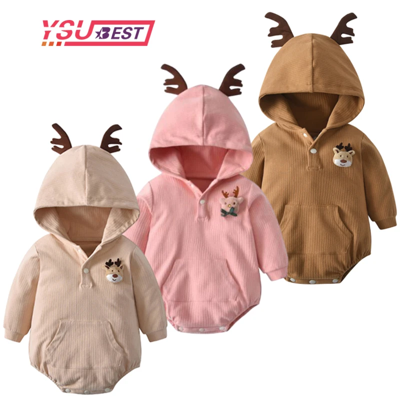 

New Baby Girl Rompers Christmas Deer Newborn Baby Clothes Hoodie Girls Long Sleeve Kids Boys Jumpsuit Baby Girls Outfits Clothes