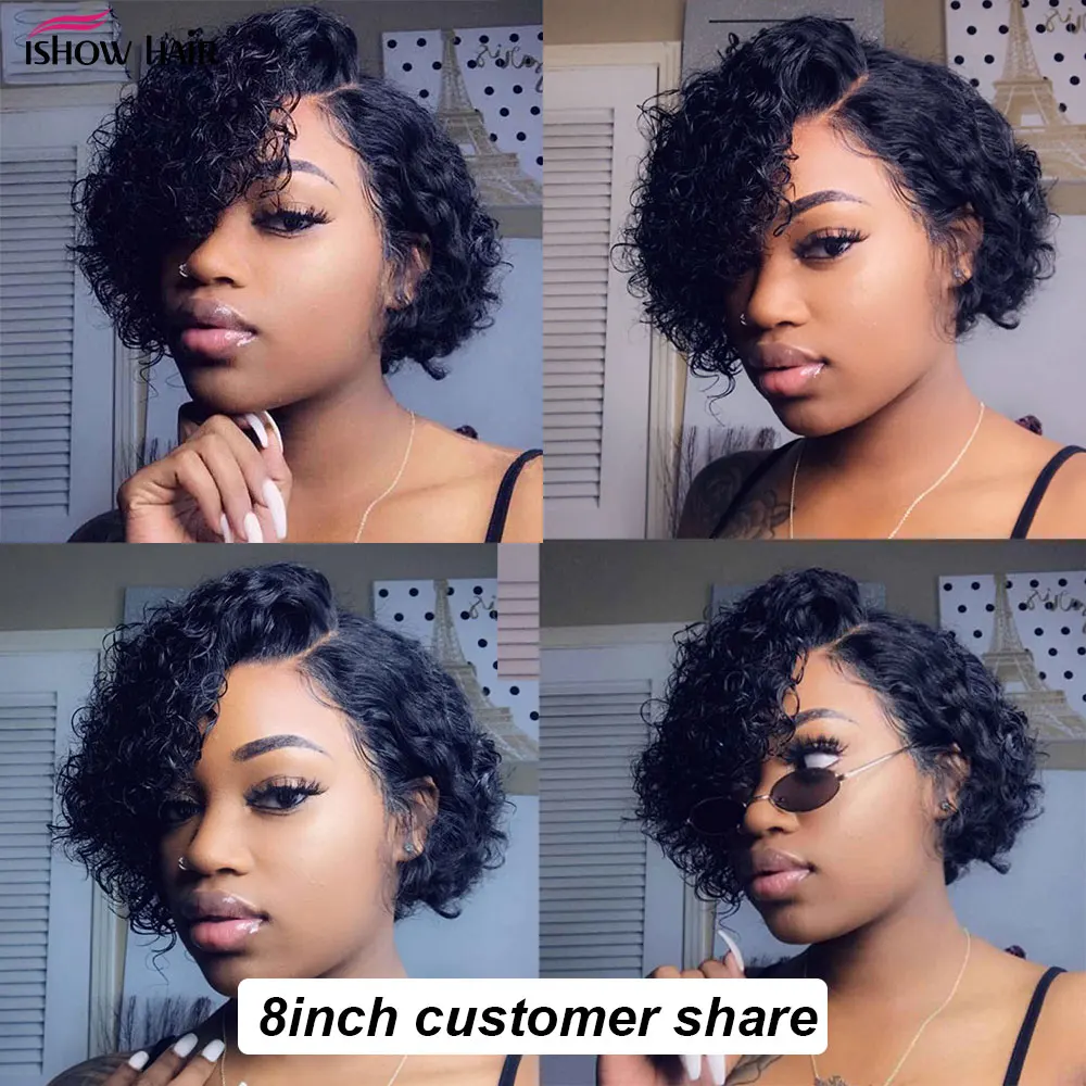 Короткий парик Pixie Cut Ishow кудрявые человеческие волосы для черных женщин