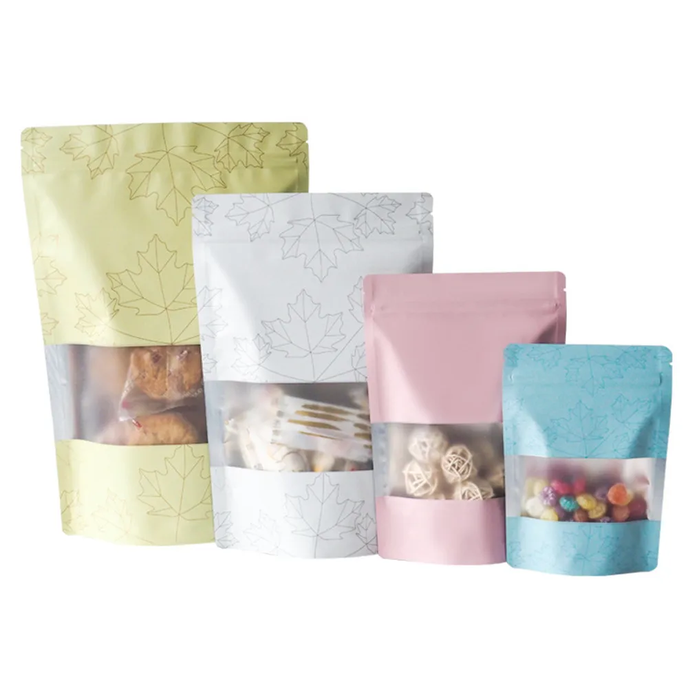 

500 шт. 16x23 см в виде кленового листа Алюминий Фольга стоьте вверх нагреваемый уплотненный замка застежка-молнии ясным окном упаковка мешок з...