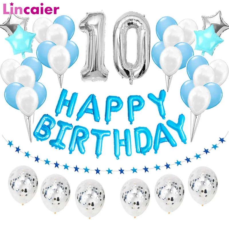 

38pcs Number 10 Foil Balloons 10 Years Old Happy Birthday Party Decorations Tenth 10th Boy Girl Supplies Ten Anniversary