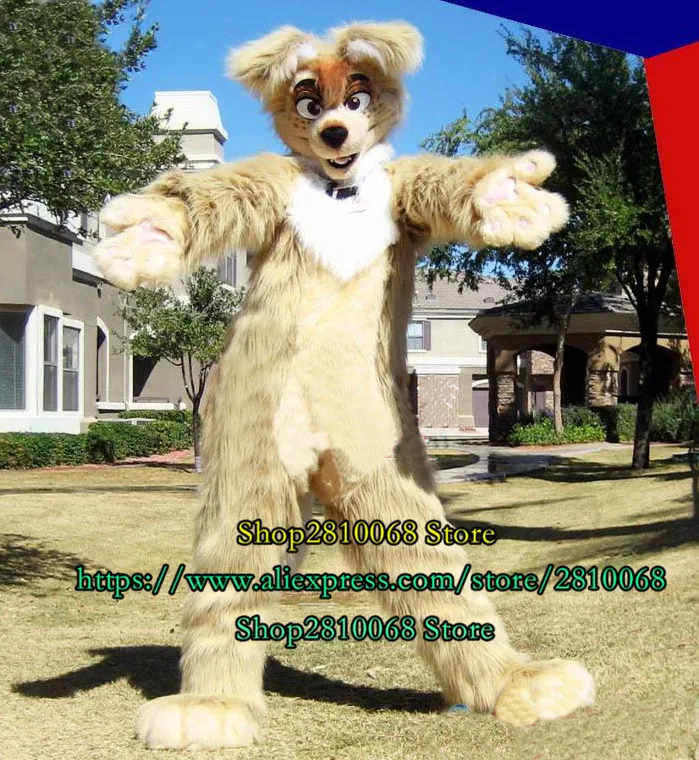 Горячая Распродажа хаки длинный пушистый хаски собака лиса Волк Талисман Костюм