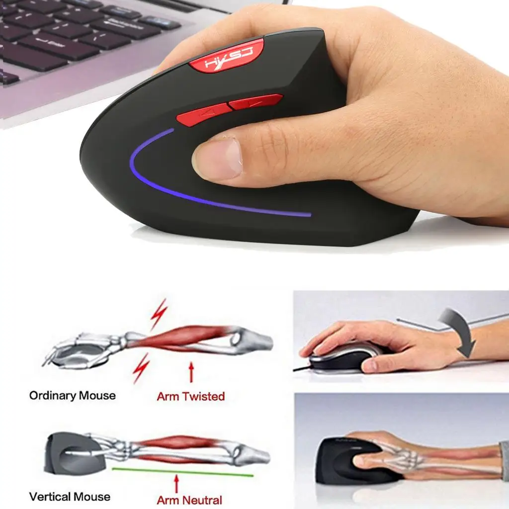 

Vertical Rechargeable Comfortable Wireless Optical Mouse for PC Laptops Black