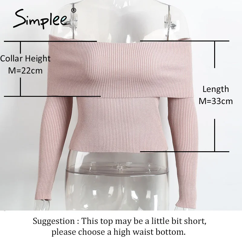 Simplee off shoulder elastic winter sweater women Short gray lapel pullover sexy white jumpers Autumn bodycon basic knitwear top | Женская