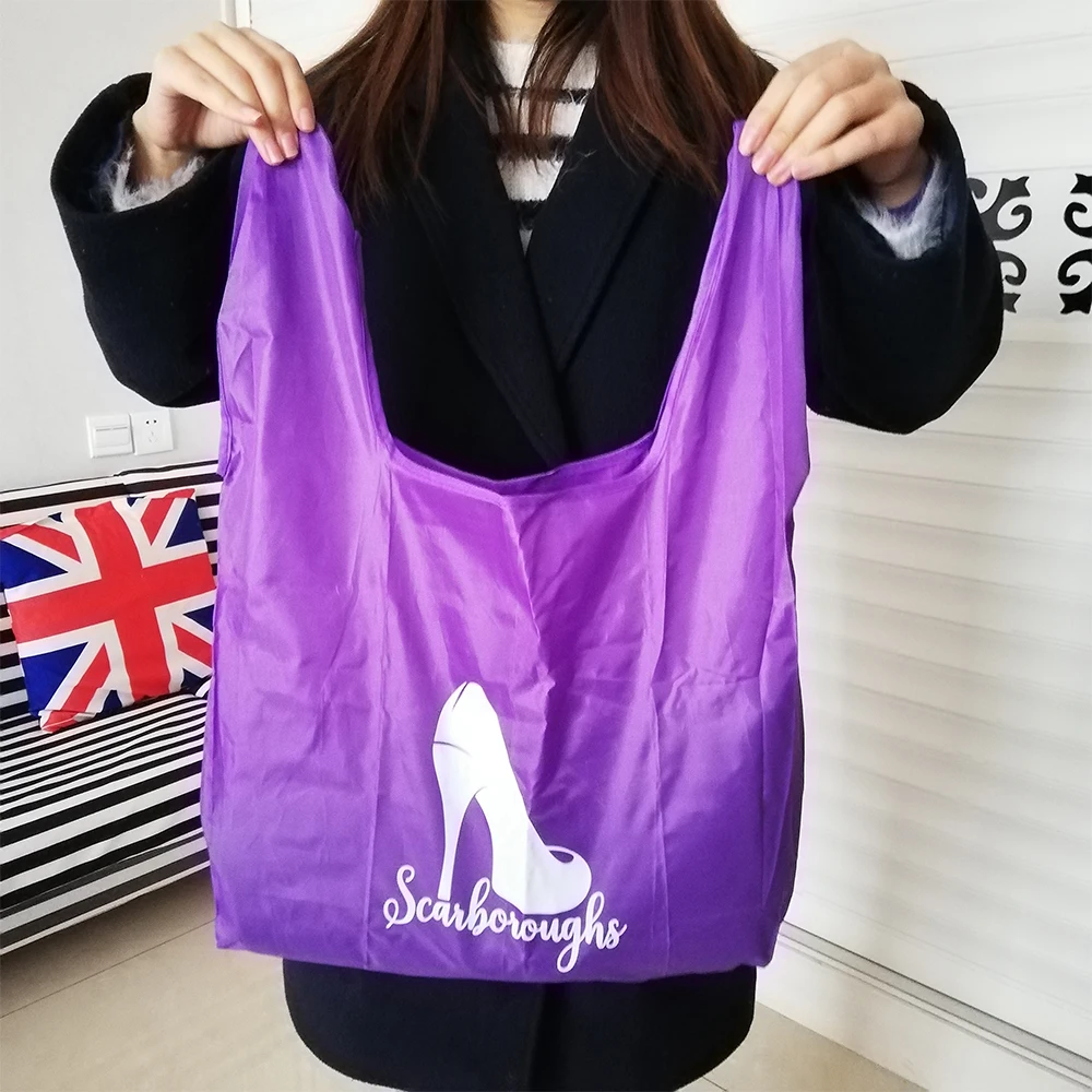 500pcs/lot Promotion Sales Printed Foldable Grocery Bag Reusable Shopping Polyester Large Customized with Logo Easy to Carry | Багаж и