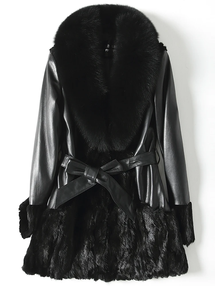 Пальто из натурального меха норки Женская куртка натуральной кожи Зимняя