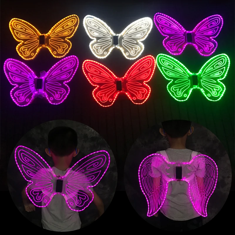 

Girls LED Flashing Acrylic Butterfly Wing Wand Glow Angle Wings Light Up Kids Performance Props Halloween Party Supplies