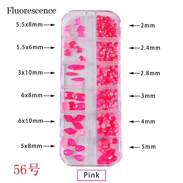 56 Pink Модный кристалл AB/радужный дизайн ногтей смешанной формы необычной формы d в коробке красочные стеклянные камни для 3D украшения ногтей - Цвет: 56 Pink