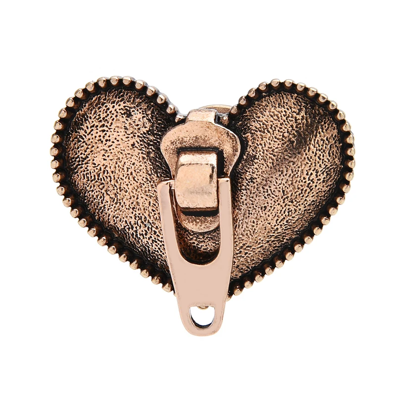 

Wuli&baby Vintage Zip Heart Collar Pins For Women Unisex Designer 2-color Punk Style Love Brooch Pins New Year Gifts