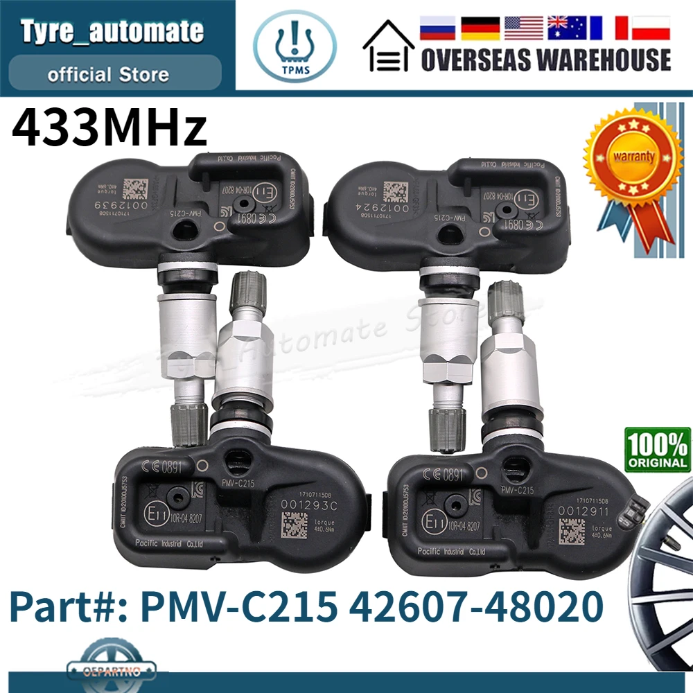 Датчик давления в шинах комплект из 4 TPMS сенсоров PMV-C215 42607-48020 433 МГц для 2015-2020 Toyota