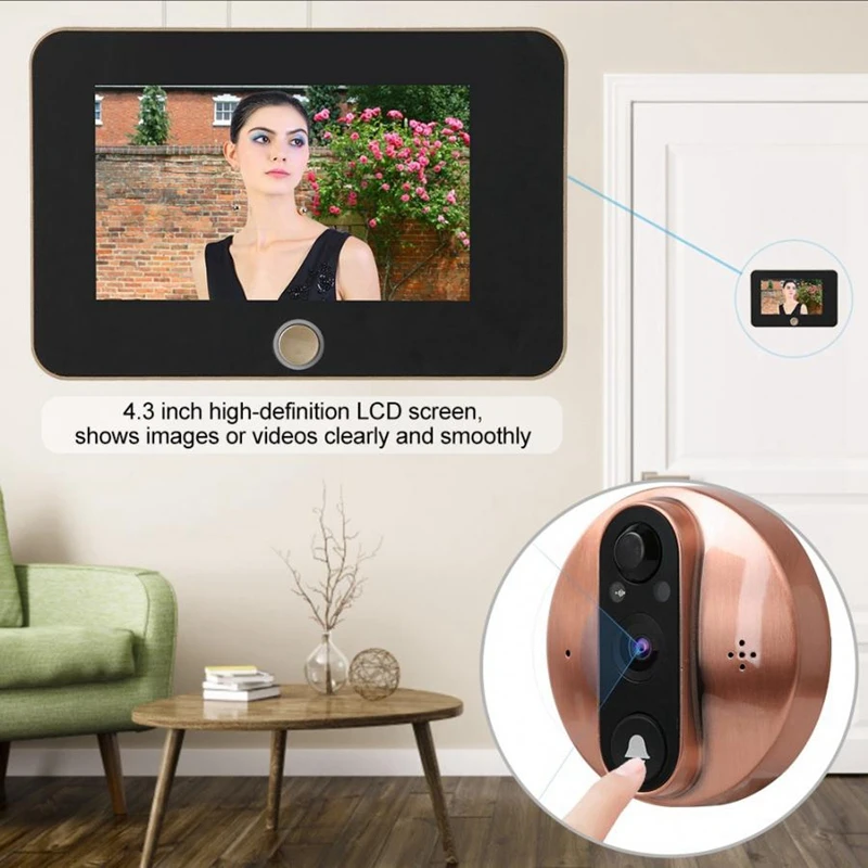 4,3 дюймовый монитор видео глазок беспроводная камера Wi-Fi для дверного звонка PIR Обнаружение движения беспроводной домофон управление приложением
