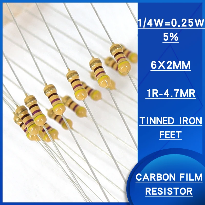 

100pcs 1/4w 5% Carbon film resistor 1R-4.7MR ohm resistance Watts 0.25 Precision5 Various specifications are available resistenc