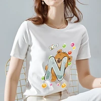 simple womens clothing t shirt sweet wind casual cute teddy bear 26 english n letter printing o neck commuter all match shirt