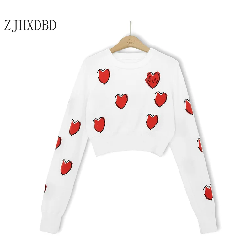

2020 Sleeve Women Sweater Women's Lady Casual Solid Autumn Winter Red Heart Loose Short Style Knit Personality Sweater Knitwear