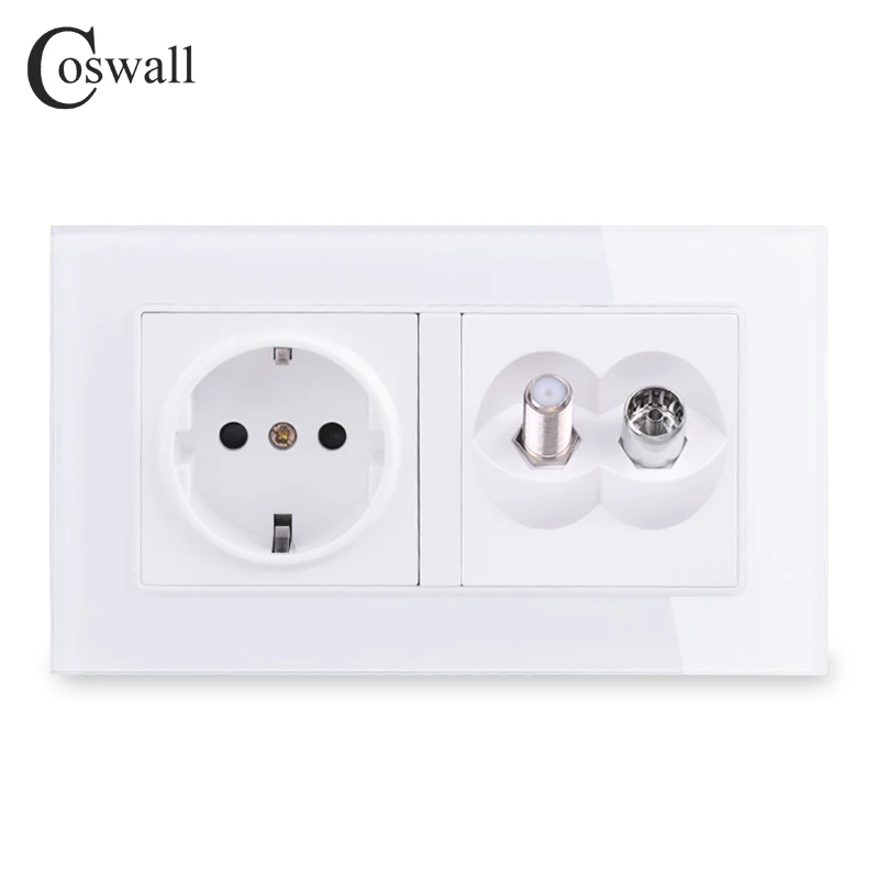 Настенная розетка COSWALL европейского стандарта + гнездовой разъем для телевизора