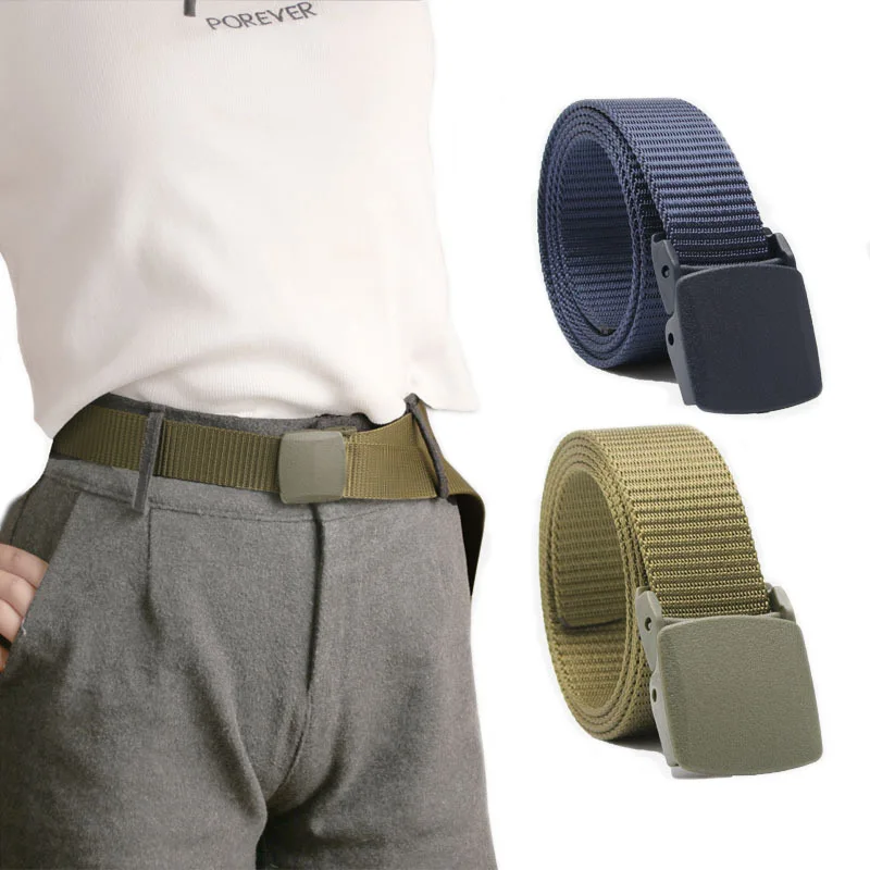 Men Women Tactical Nylon Canvas Belt Ladies Plastic Smooth buckle Waist Belt Solid Color Outdoor Sports Belt For Jeans Z10