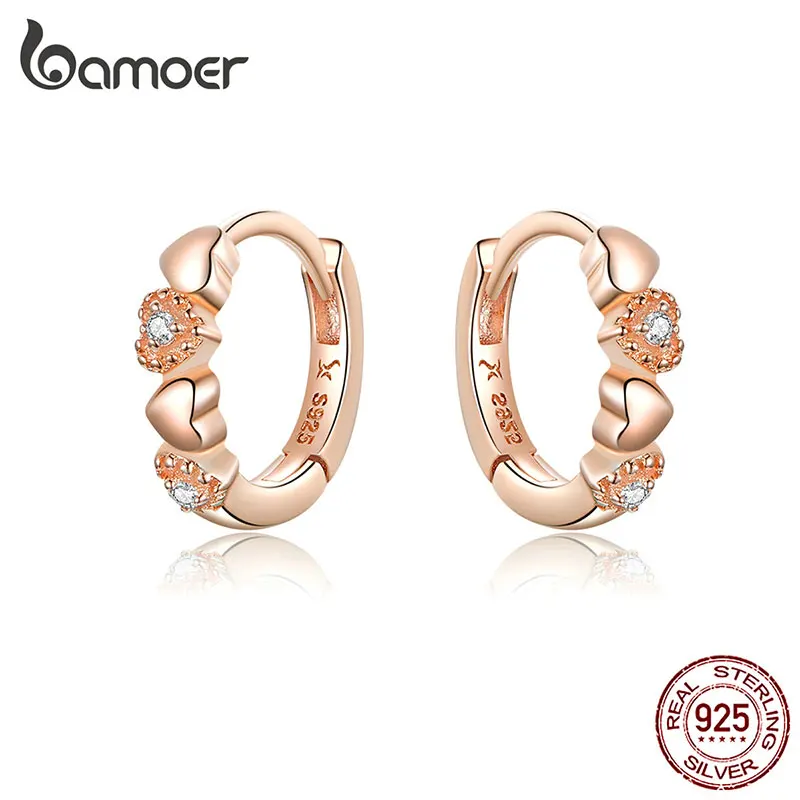 BAMOER 925 пробы серебряные серьги-кольца с сердцем для женщин, ювелирные изделия из стерлингового серебра, подарок на день Святого Валентина SCE445