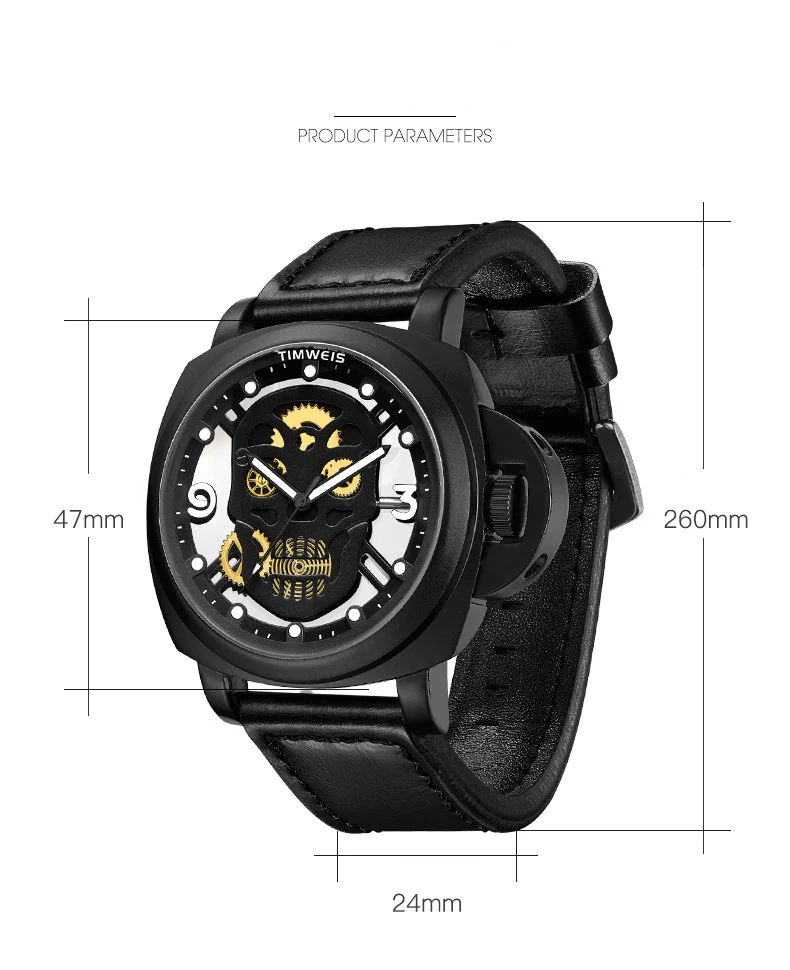 Модные мужские часы с большим циферблатом полые водонепроницаемые черепом