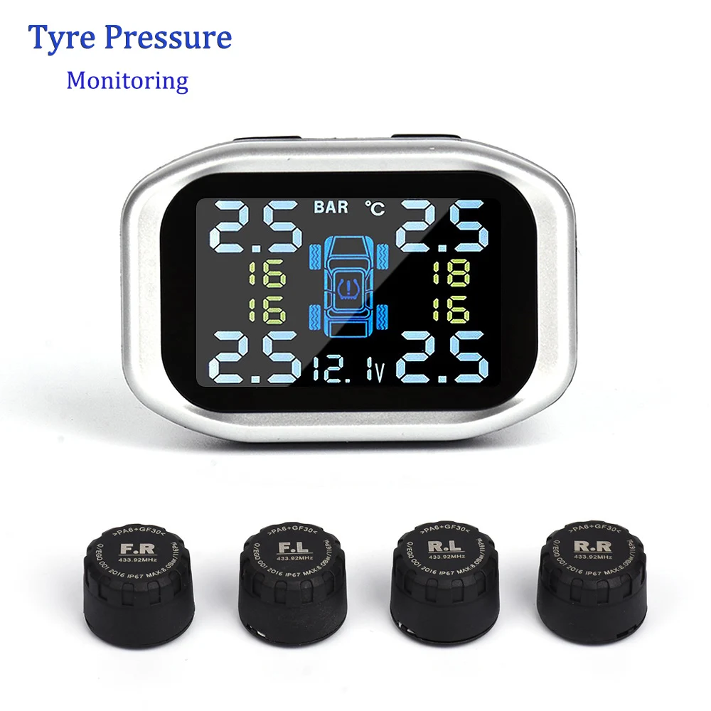 Умный автомобиль TPMS система контроля давления в шинах Солнечная энергия зарядка цифровой ЖК-дисплей Автосигнализация s