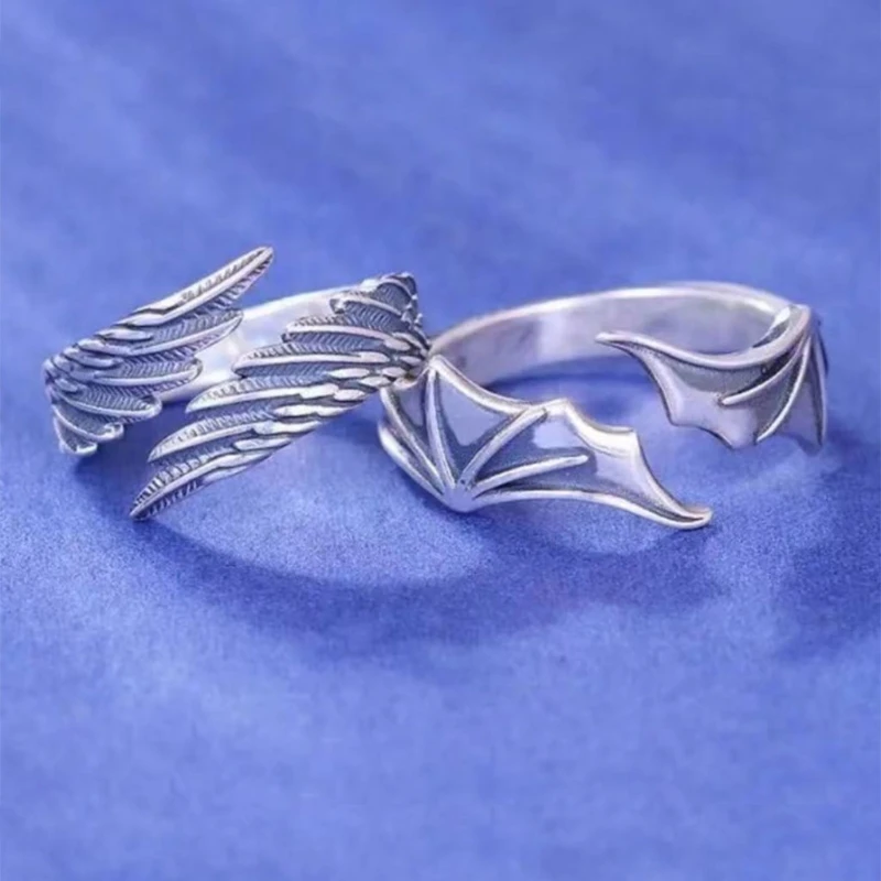 

New Angel Demon Wing Couples Rings for Women Men Matching Best Friend Trendy Promise lovers Ring Teen Thumb Jewelry Engagement