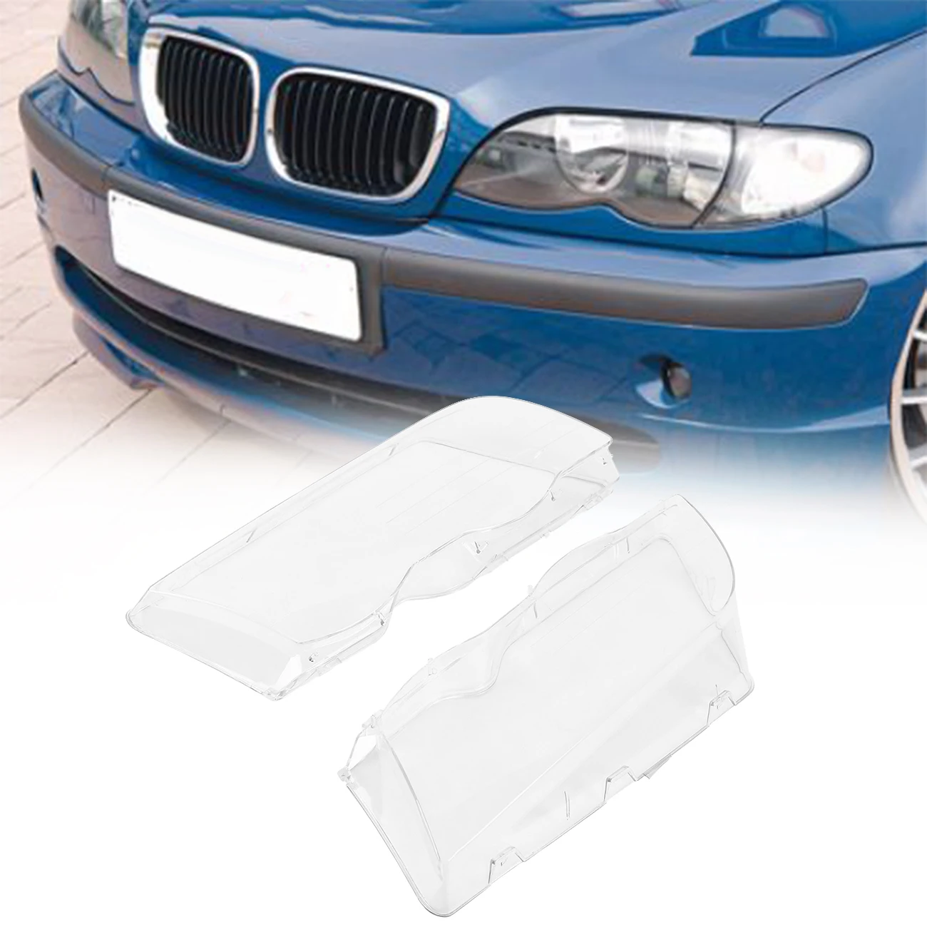 Samger-cubierta de cristal para faros delanteros de coche, lente transparente para BMW E46 serie 3, 1998-2001, 4 puertas, 1 par