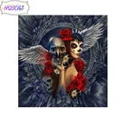 Алмазная живопись сделай сам, крылья, Череп, красная роза, вышивка крестиком, искусство бриллиантов, искусство, картины для украшения дома